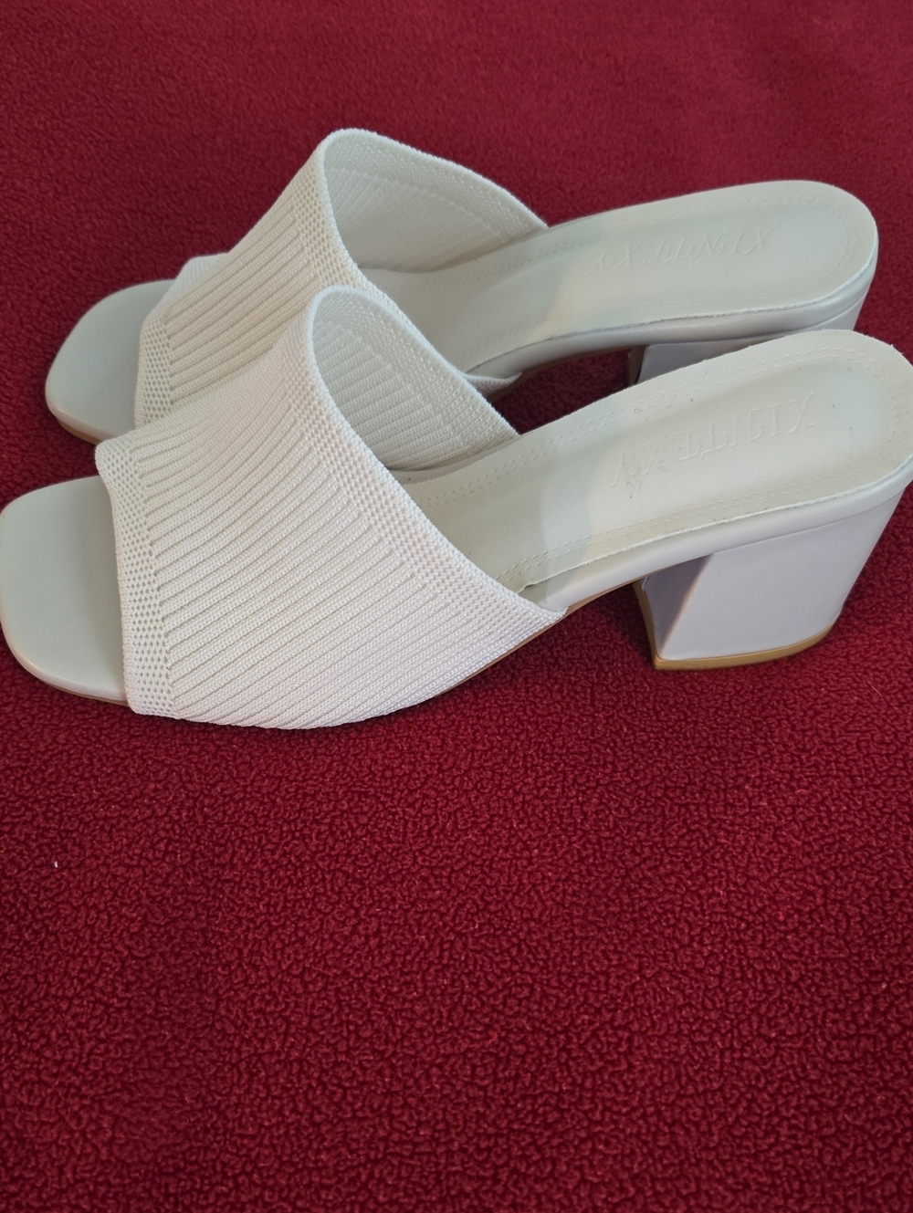 White Knit Block Heel Slide Sandals